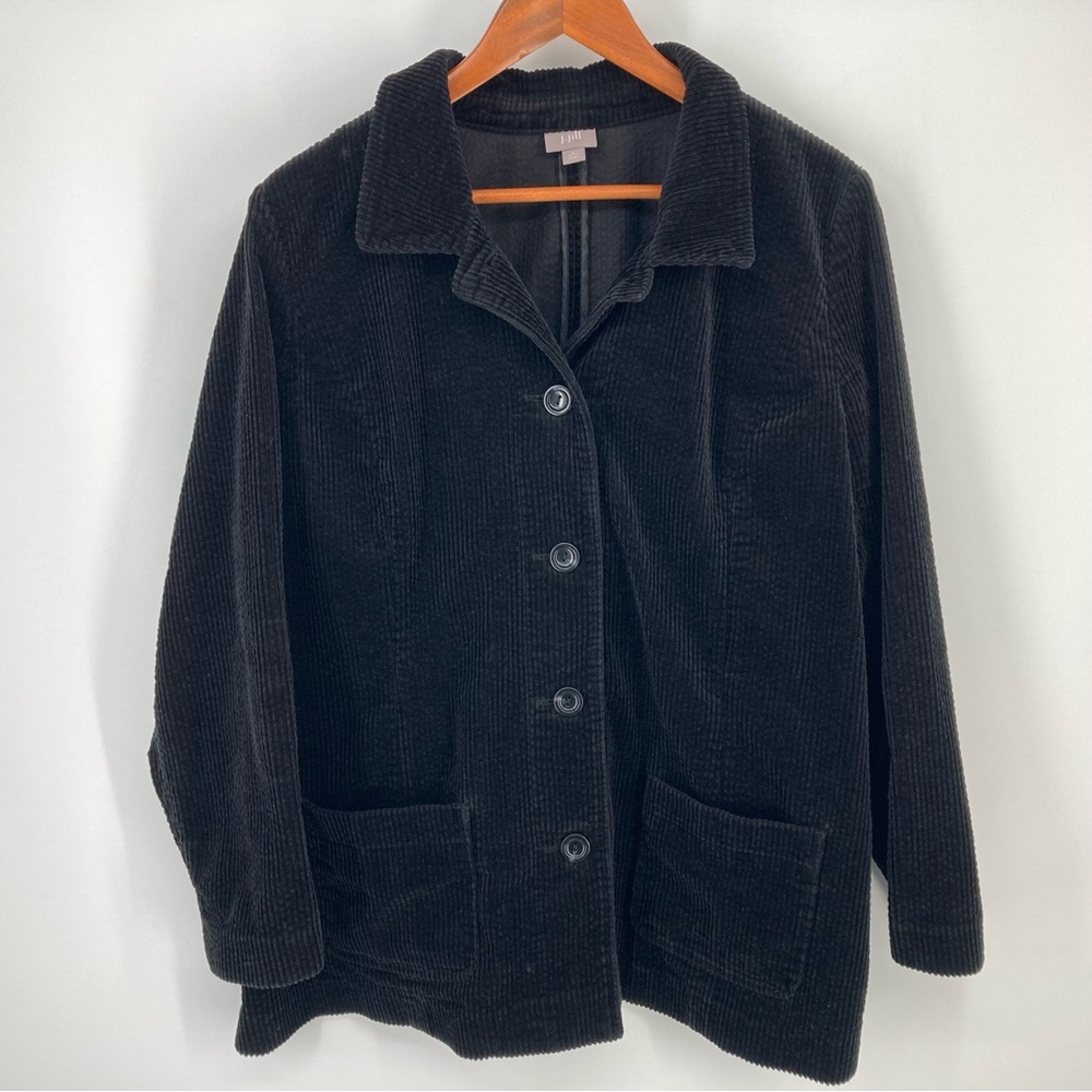 J Jill Jacket Womens Large Petite Corduroy Wide Wale Cotton Black Button Pockets
